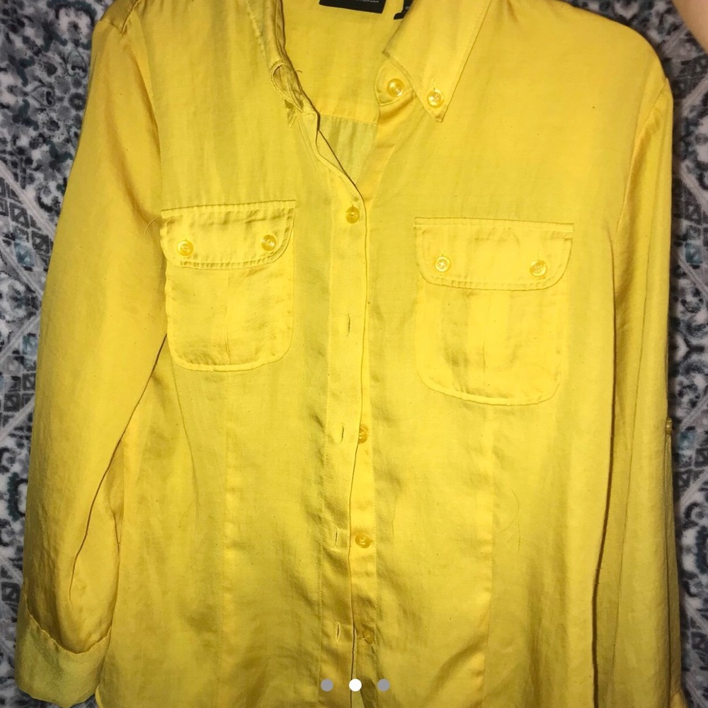 Yellow Silky Button Up Blouse